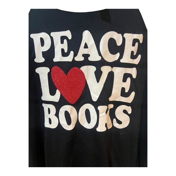 Bella + Canvas Peace Love Books Baseball Raglan Tee Women’s Large Graphic Shirt - Picture 2 of 8